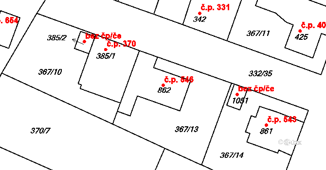 Rosice 546, Pardubice na parcele st. 862 v KÚ Rosice nad Labem, Katastrální mapa