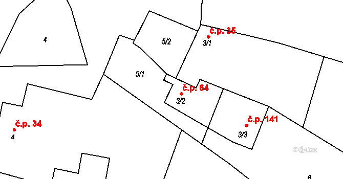 Petrovice 64 na parcele st. 3/2 v KÚ Petrovice u Blanska, Katastrální mapa