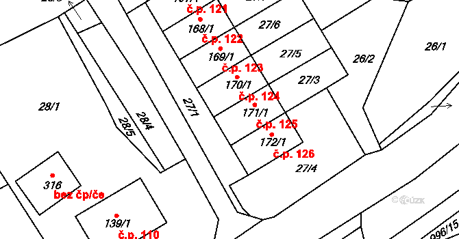 Rynárec 125 na parcele st. 171/1 v KÚ Rynárec, Katastrální mapa