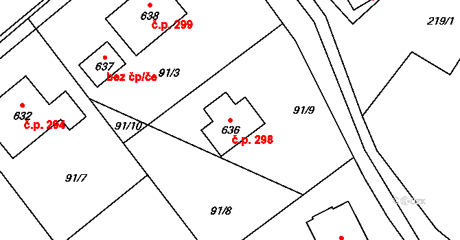 Batňovice 298 na parcele st. 636 v KÚ Batňovice, Katastrální mapa