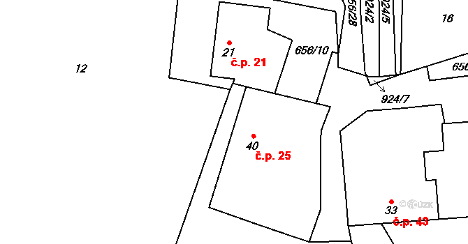 Nuzín 25, Čestice na parcele st. 40 v KÚ Nuzín, Katastrální mapa