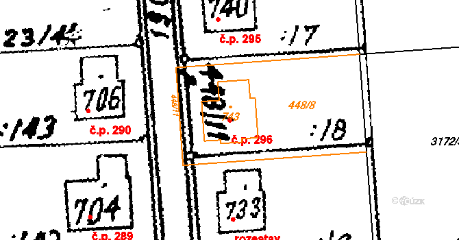 Trhová Kamenice 296 na parcele st. 743 v KÚ Trhová Kamenice, Katastrální mapa