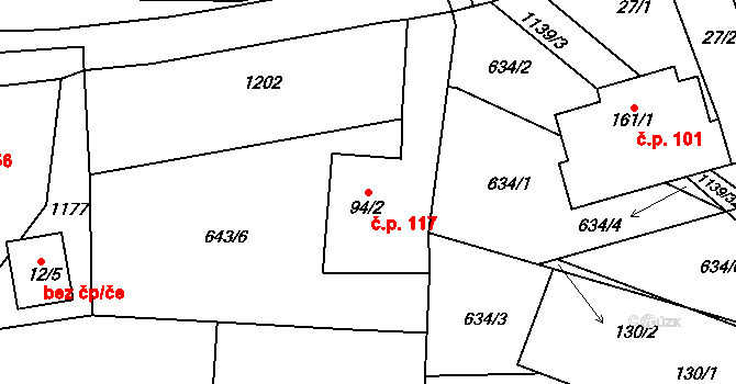 Bačetín 117 na parcele st. 94/2 v KÚ Bačetín, Katastrální mapa