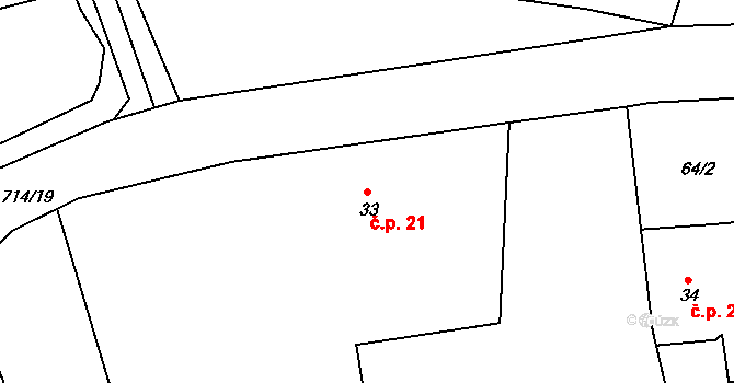 Lipovka 21, Rychnov nad Kněžnou na parcele st. 33 v KÚ Lipovka u Rychnova nad Kněžnou, Katastrální mapa