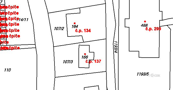 Prostřední Lánov 137, Lánov na parcele st. 166 v KÚ Prostřední Lánov, Katastrální mapa