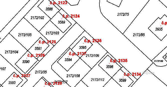 Lysá nad Labem 2136 na parcele st. 3595 v KÚ Lysá nad Labem, Katastrální mapa
