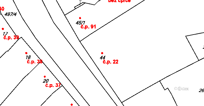 Šelešovice 22 na parcele st. 44 v KÚ Šelešovice, Katastrální mapa