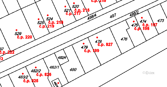 Holešov 199 na parcele st. 479 v KÚ Holešov, Katastrální mapa