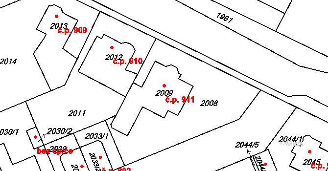 Holešov 911 na parcele st. 2009 v KÚ Holešov, Katastrální mapa
