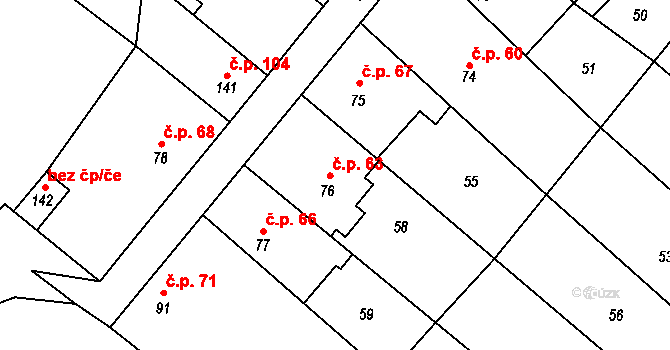 Hluchov 63 na parcele st. 76 v KÚ Hluchov, Katastrální mapa