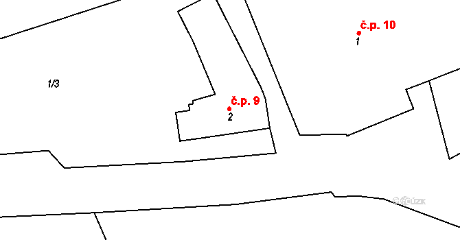 Laškov 9 na parcele st. 2 v KÚ Laškov, Katastrální mapa