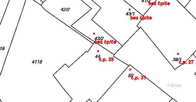 Těšetice 29 na parcele st. 44 v KÚ Těšetice u Znojma, Katastrální mapa