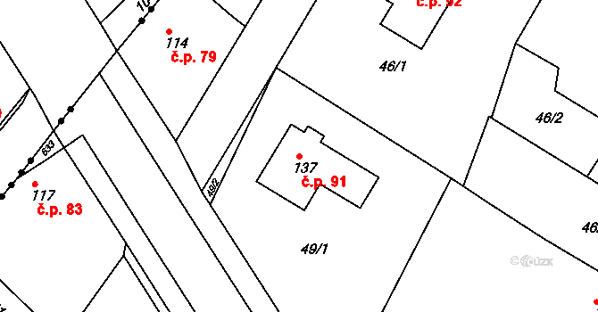 Chvalovice 91, Kovanice na parcele st. 137 v KÚ Chvalovice u Nymburka, Katastrální mapa