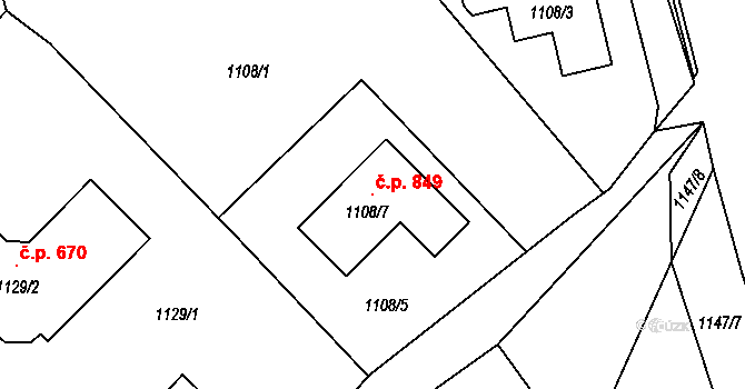 Rapotín 849 na parcele st. 1108/7 v KÚ Rapotín, Katastrální mapa