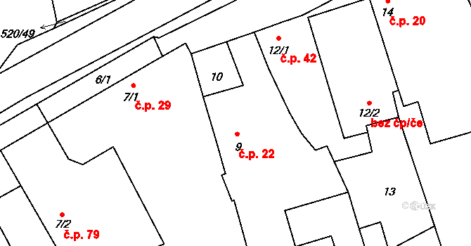 Chvalešovice 22, Dříteň na parcele st. 9 v KÚ Chvalešovice, Katastrální mapa
