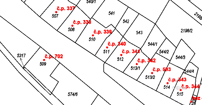 Jáchymov 340 na parcele st. 511 v KÚ Jáchymov, Katastrální mapa