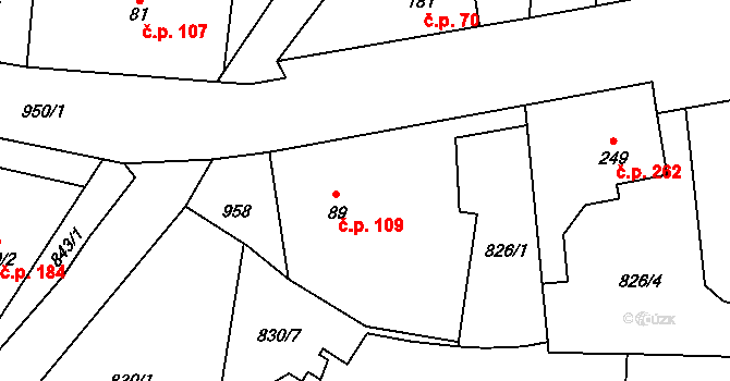 Kokonín 109, Jablonec nad Nisou na parcele st. 89 v KÚ Kokonín, Katastrální mapa