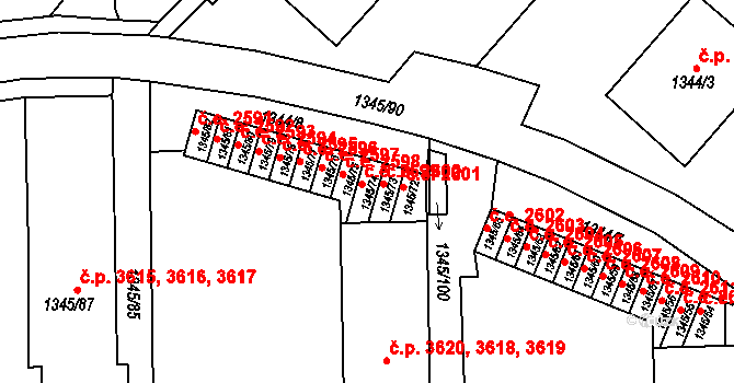 Jihlava 2599 na parcele st. 1345/74 v KÚ Jihlava, Katastrální mapa