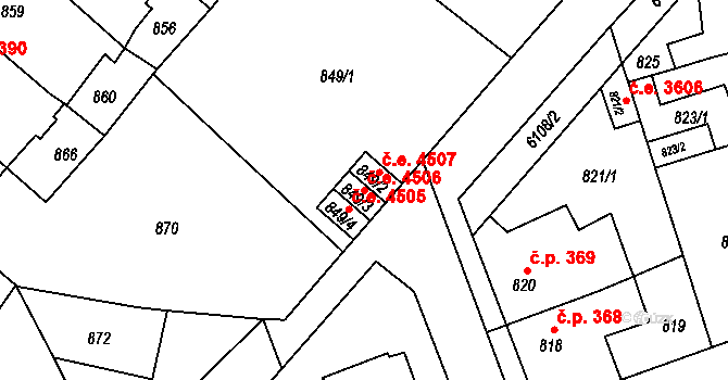Jihlava 4506 na parcele st. 849/3 v KÚ Jihlava, Katastrální mapa