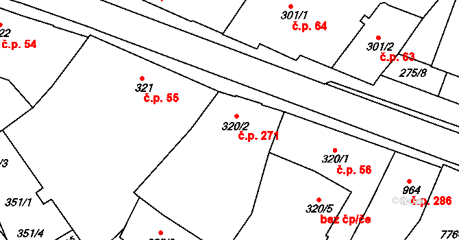 Telč-Podolí 271, Telč na parcele st. 320/2 v KÚ Telč, Katastrální mapa