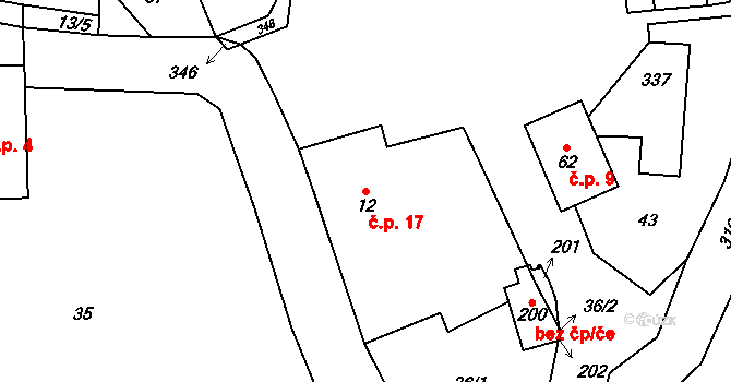 Jažlovice 17, Říčany na parcele st. 12 v KÚ Jažlovice, Katastrální mapa