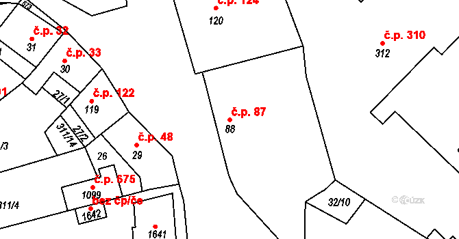 Horoměřice 87 na parcele st. 88 v KÚ Horoměřice, Katastrální mapa