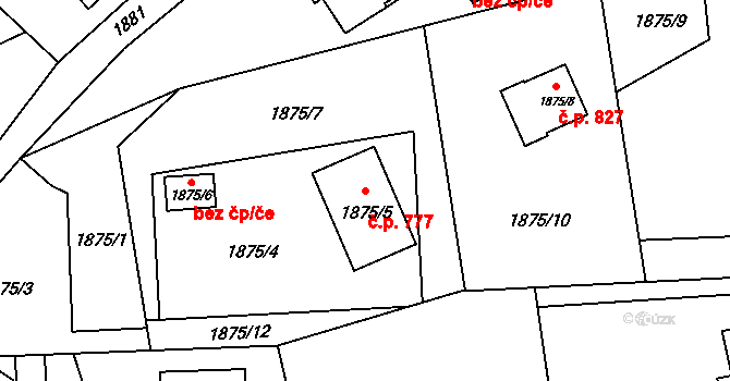 Arnultovice 777, Nový Bor na parcele st. 1875/5 v KÚ Arnultovice u Nového Boru, Katastrální mapa