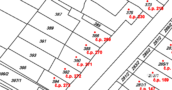 Milokošť 270, Veselí nad Moravou na parcele st. 388 v KÚ Milokošť, Katastrální mapa