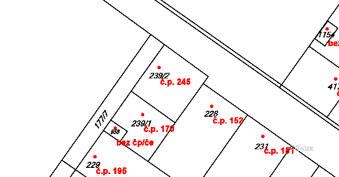 Humny 245, Pchery na parcele st. 239/2 v KÚ Pchery, Katastrální mapa