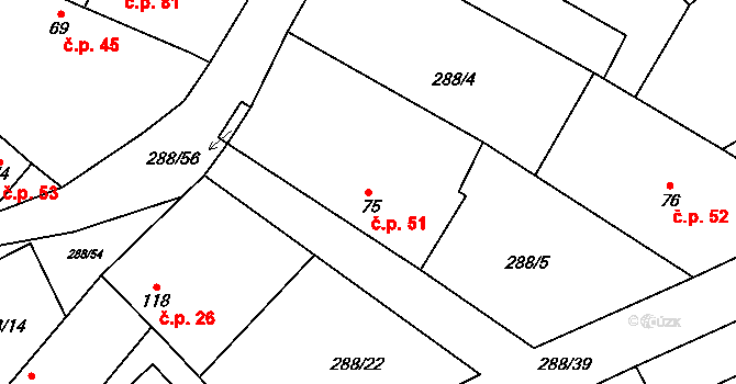 Doubravčice 51 na parcele st. 75 v KÚ Doubravčice, Katastrální mapa