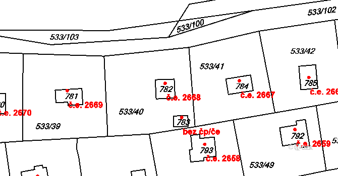 Těptín 2668, Kamenice na parcele st. 782 v KÚ Těptín, Katastrální mapa