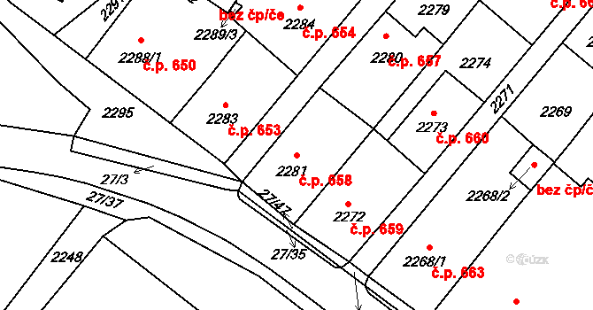 Raspenava 658 na parcele st. 2281 v KÚ Raspenava, Katastrální mapa
