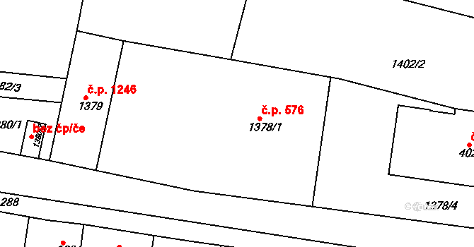 Tachov 576 na parcele st. 1378/1 v KÚ Tachov, Katastrální mapa