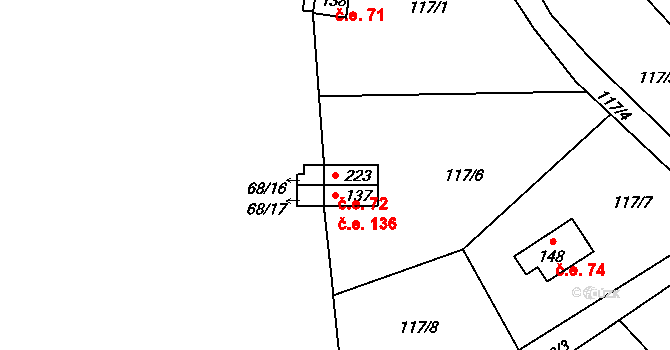Štěnkov 72, Třebechovice pod Orebem na parcele st. 223 v KÚ Štěnkov, Katastrální mapa