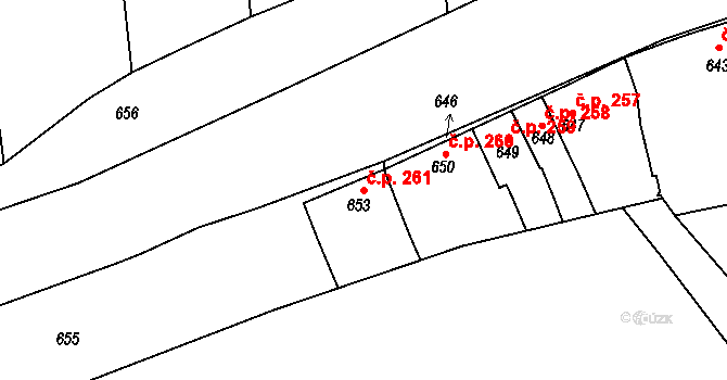 Čertoryje 261, Charváty na parcele st. 653 v KÚ Charváty, Katastrální mapa