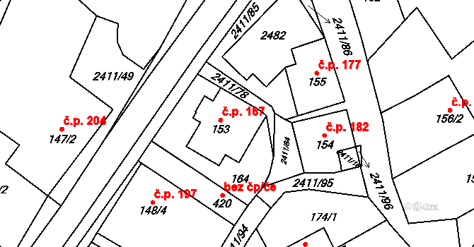 Jívová 167 na parcele st. 153 v KÚ Jívová, Katastrální mapa