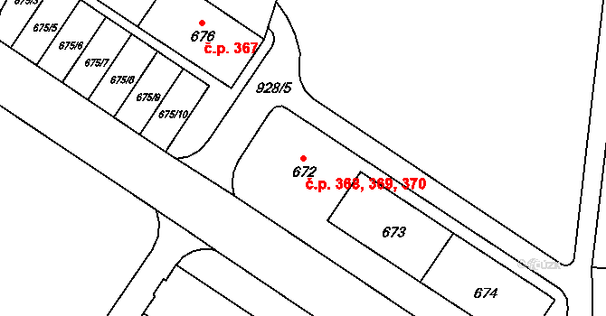 Milovice 368,369,370 na parcele st. 672 v KÚ Milovice nad Labem, Katastrální mapa