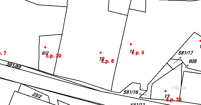 Zašovice 6 na parcele st. 10 v KÚ Zašovice, Katastrální mapa