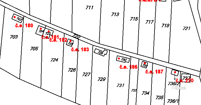 Sadová 185, Brno na parcele st. 728 v KÚ Sadová, Katastrální mapa