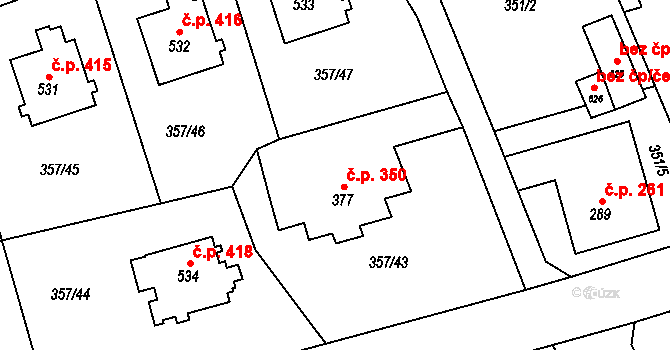 Dolní Poustevna 350 na parcele st. 377 v KÚ Dolní Poustevna, Katastrální mapa