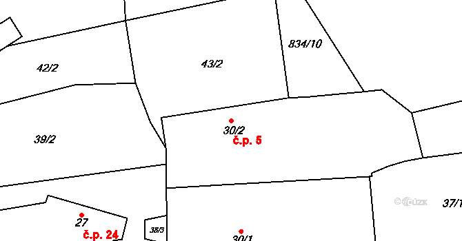 Roučkovice 5, Pacov na parcele st. 30/2 v KÚ Roučkovice, Katastrální mapa