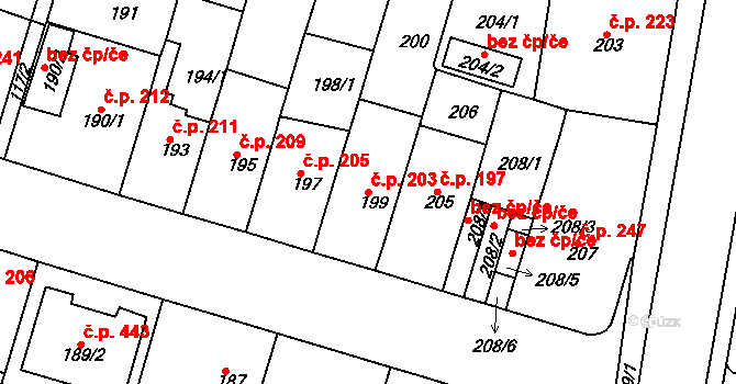 Řetenice 203, Teplice na parcele st. 199 v KÚ Teplice-Řetenice, Katastrální mapa