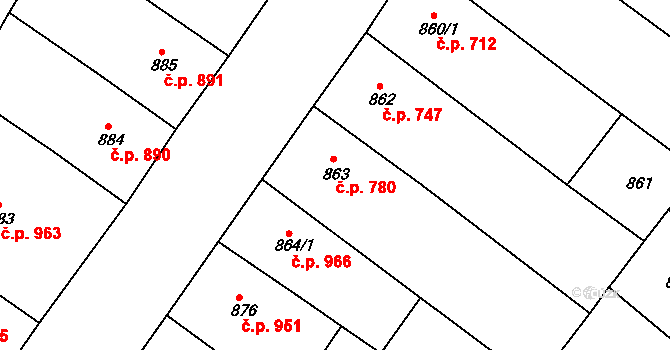 Teplice 780 na parcele st. 863 v KÚ Teplice, Katastrální mapa