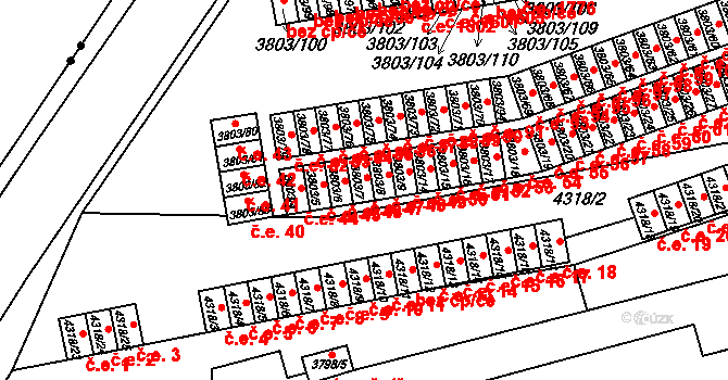 Teplice 47 na parcele st. 3803/7 v KÚ Teplice, Katastrální mapa