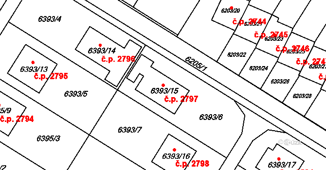 Frýdek 2797, Frýdek-Místek na parcele st. 6393/15 v KÚ Frýdek, Katastrální mapa