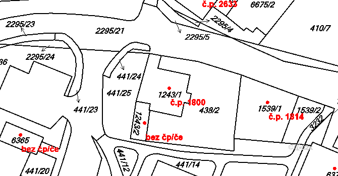 Cheb 1800 na parcele st. 1243/1 v KÚ Cheb, Katastrální mapa