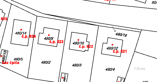 Suchdol nad Lužnicí 622 na parcele st. 480/10 v KÚ Suchdol nad Lužnicí, Katastrální mapa