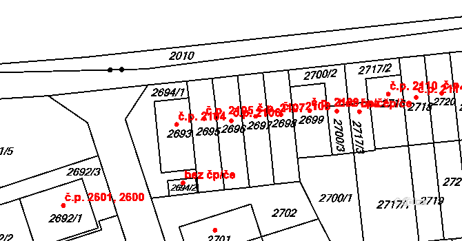 Žižkov 2106, Praha na parcele st. 2696 v KÚ Žižkov, Katastrální mapa
