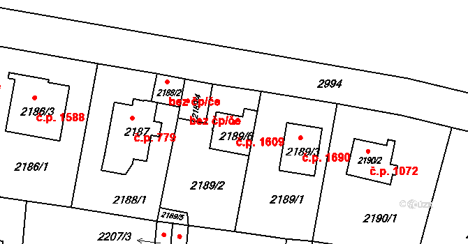 Braník 1609, Praha na parcele st. 2189/6 v KÚ Braník, Katastrální mapa