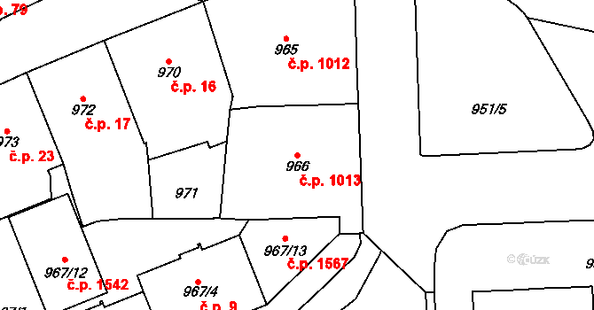 Vršovice 1013, Praha na parcele st. 966 v KÚ Vršovice, Katastrální mapa